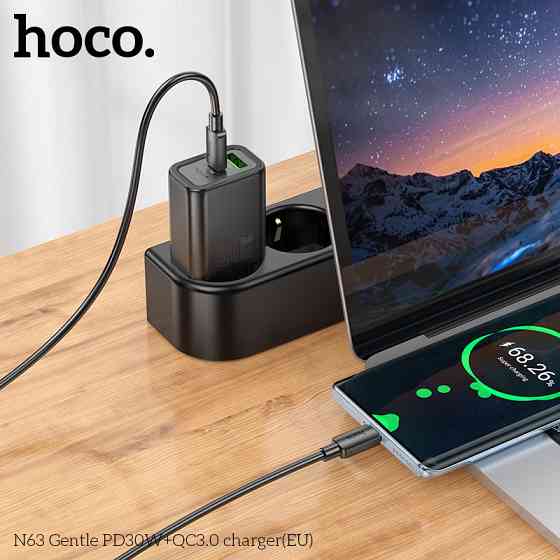 Мережевий зарядний пристрій HOCO N63 Gentle PD30W+QC3.0 charger (EU) Black Одеса