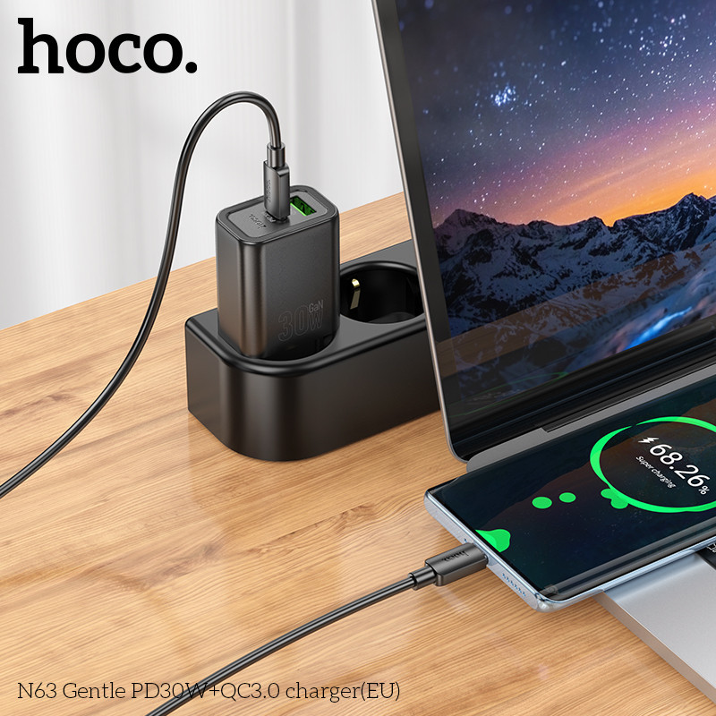 Мережевий зарядний пристрій HOCO N63 Gentle PD30W+QC3.0 charger (EU) Black Одеса - фото 3