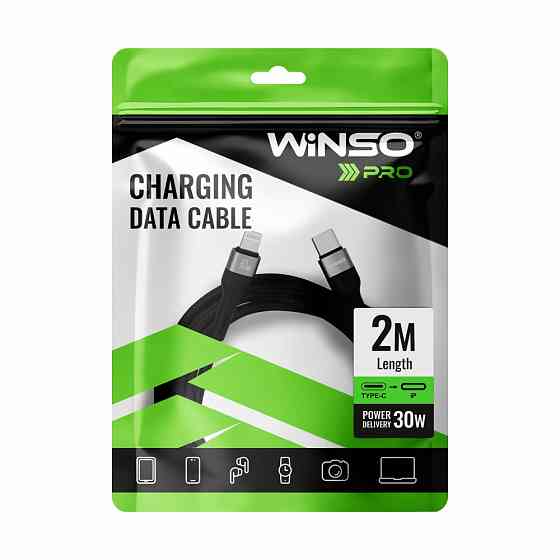 Кабель Winso Pro Type-C to Lightning 30W TPE+плетіння 2м чорний Львів