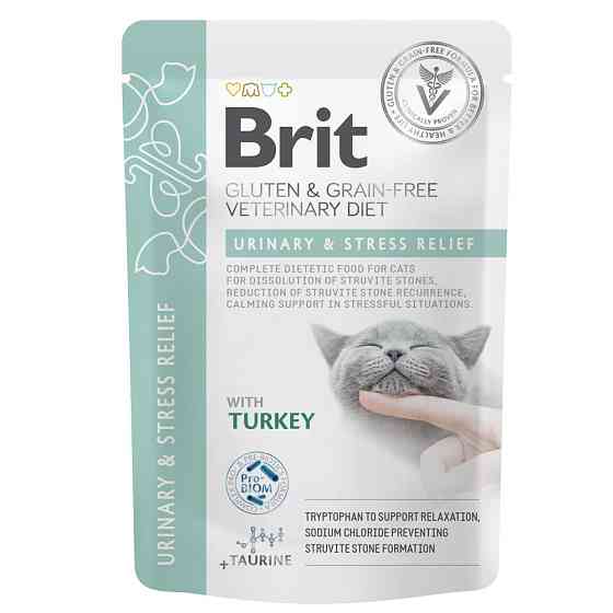 Корм влажный для кошек Brit GF VetDiet Urinary and Stress Relief с индейкой, 12 x 85 г Винница