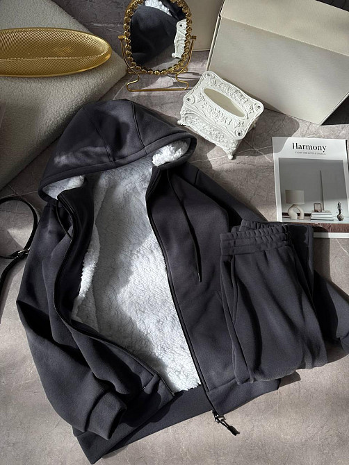 Женский теплый повседневный костюм двойка: худые+штаны, трехнить на флисе + мех Графит, 46/48 Одесса - изображение 5