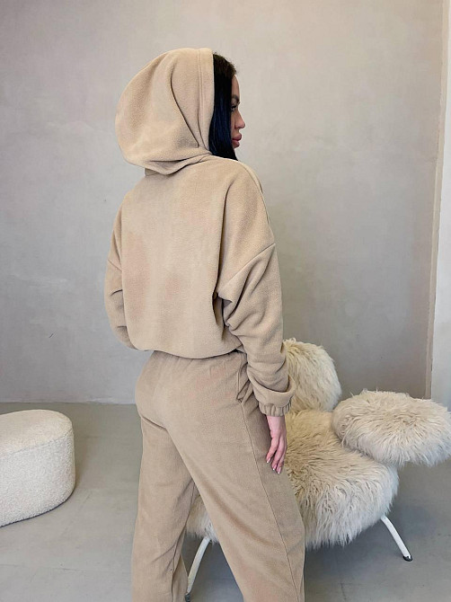 Женский теплый прогулочный костюм двойка: худи и штаны двусторонний флис Беж, 46/48 Одесса - изображение 3