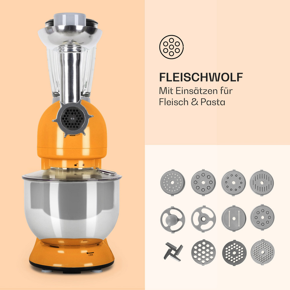 Кухонний комбайн Lucia 3-в-1 2000 Вт/2,7 к.с., 5 л, неіржавка сталь, без BPA, жовтогарячий (Німеччина, читати Рівне - фото 5