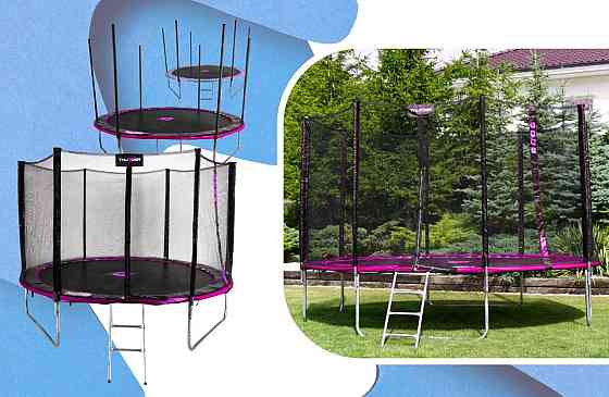 Батут THUNDER OUTSIDE PRO з зовнішньою сіткою 8 футів 244 см чорно-рожевий Київ