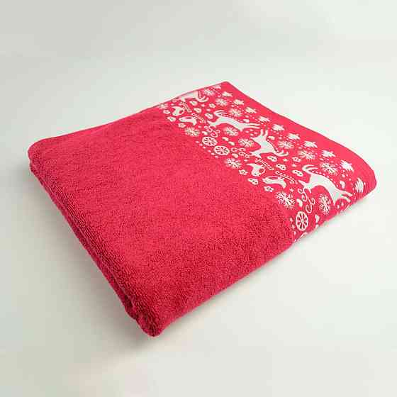 Комплект махровых полотенец Новогодние Merry Christmas Олени 3шт GM Textile 40х70см, 50х90см, 70х140см 500г/м2 (Красный) Сумы