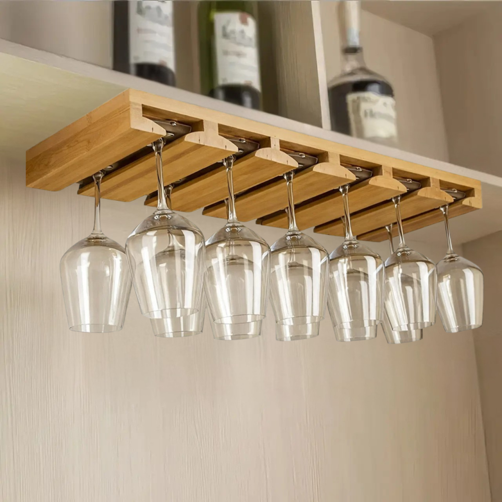 Барная полка для бокалов из бамбука, подвесной органайзер для хранения бокалов(для 12шт), размером 63,5x25x5см Каменец-Подольский - изображение 4