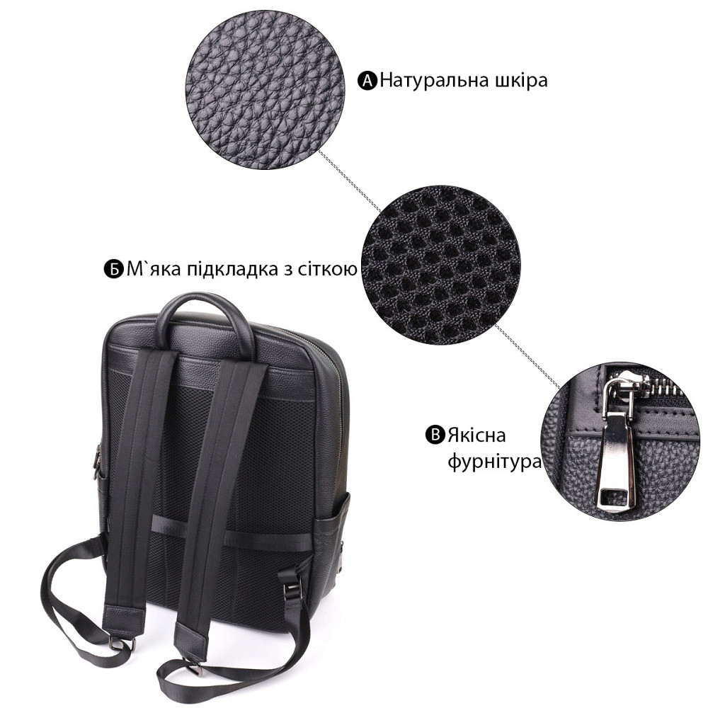 Міський рюкзак унісекс з натуральної шкіри Vintage 23046 Чорний Київ - фото 4