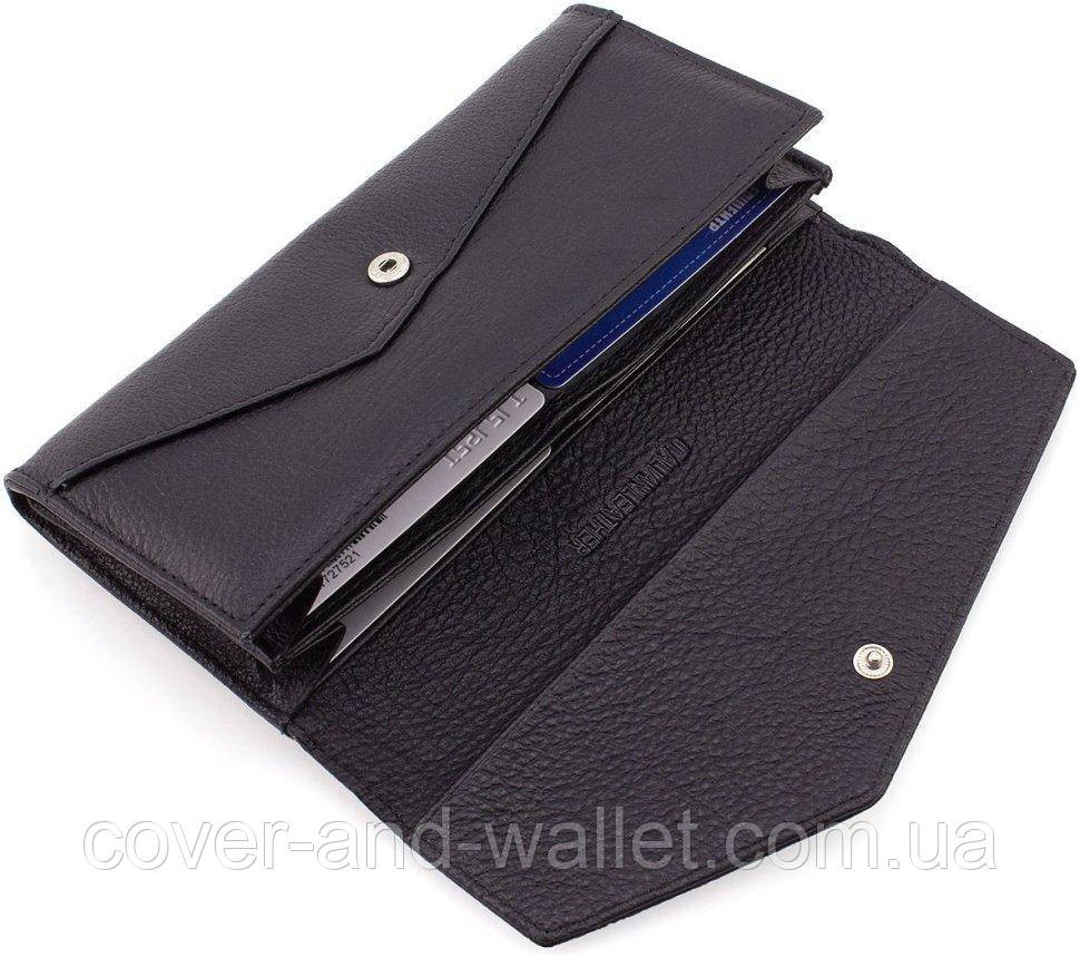 Стильний жіночий гаманець чорного кольору з асиметричним клапаном ST Leather Київ - фото 2