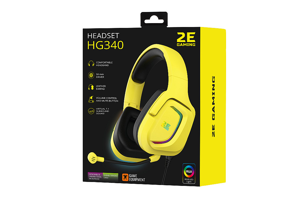 Гарнітура ігрова 2E GAMING HG340, 7.1, USB-A, RGB, 2м, жовтий Київ - фото 3