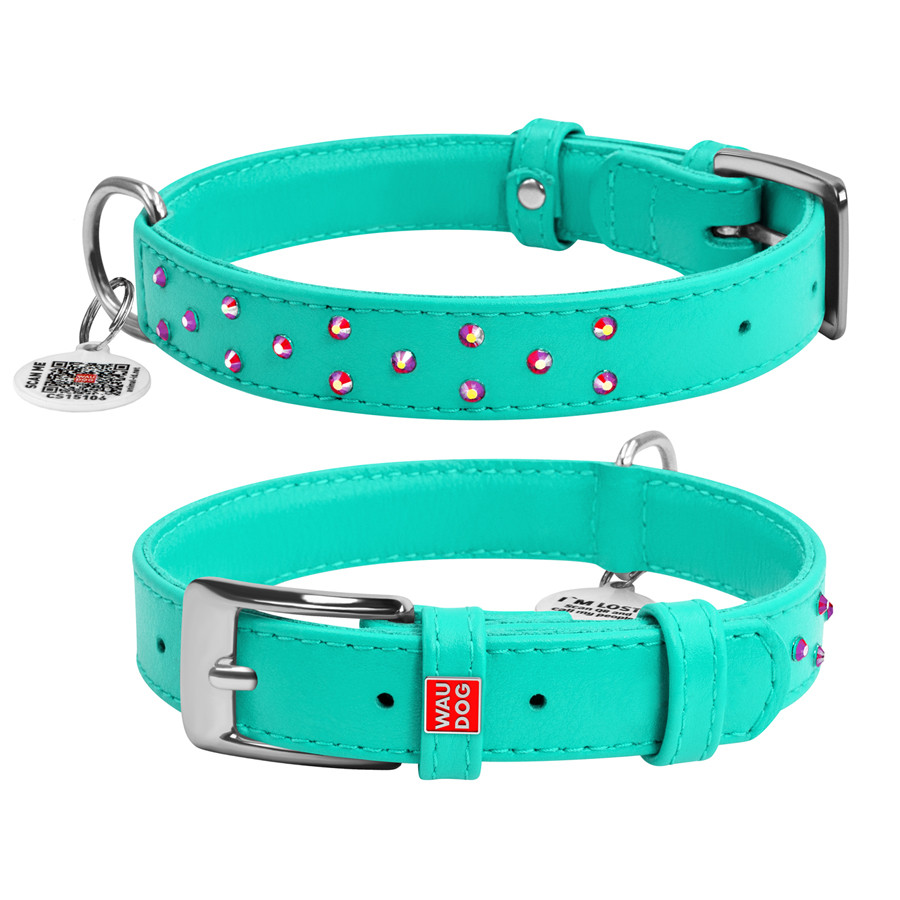 Нашийник для собак шкіряний WAUDOG Glamour з QR паспортом, з клейовими стразами, Ш 25 мм, Дов 3 Коломыя - изображение 3