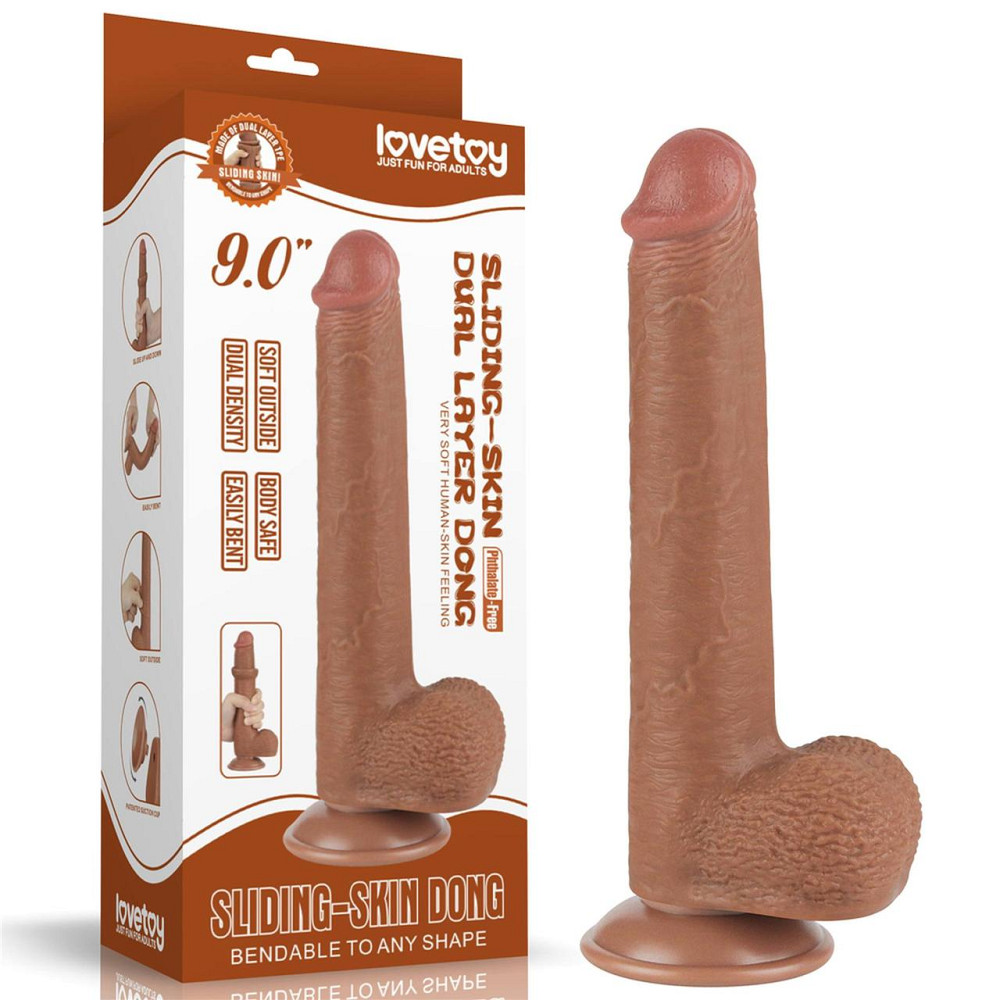Реалістичний фалоімітатор 9 Sliding Skin Dual Layer Dong Brown Sex Aura Київ - фото 1