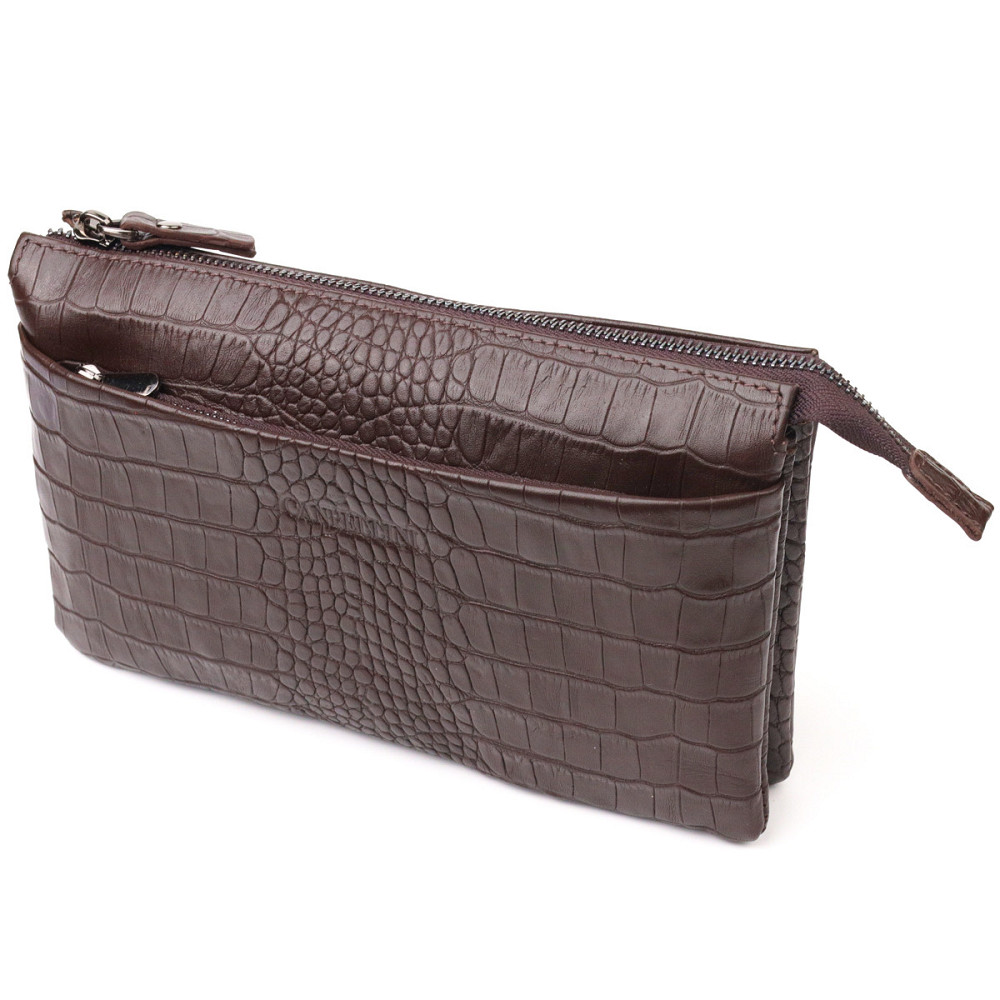 Цікавий клатч для чоловіків із натуральної фактурної шкіри з тисненням під крокодила CANPELLINI 21554 Коричневий Київ - фото 1