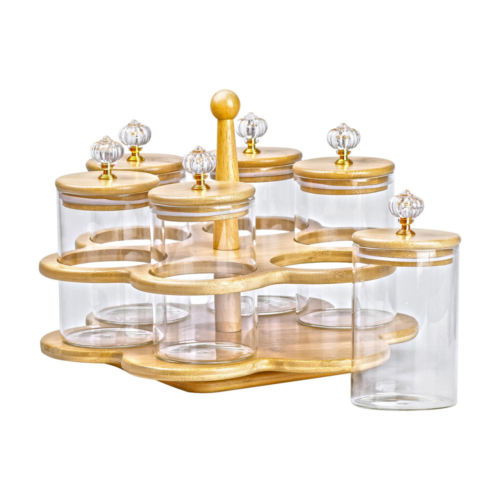 TS Kitchen Банки для сипучих продуктів набір із 6 штук по 580 мл на дерев'яній підставці Киев - изображение 5