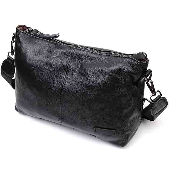 Повсякденна шкіряна сумка з двома знімними ременями Vintage 22379 Чорна Київ