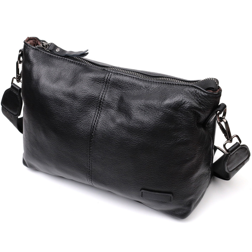 Повсякденна шкіряна сумка з двома знімними ременями Vintage 22379 Чорна Київ - фото 2