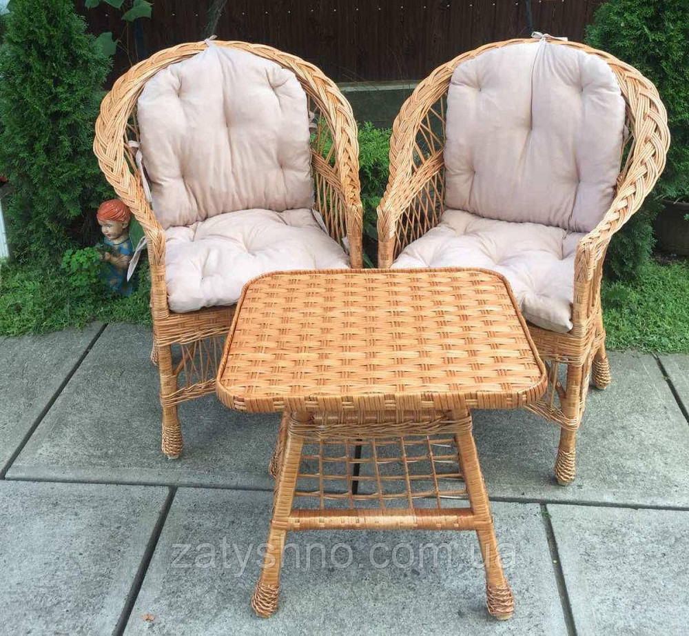 Меблі з лози з журнальним столом |  Меблі з рожевими накидками меблі дачні подарункові Київ - фото 1