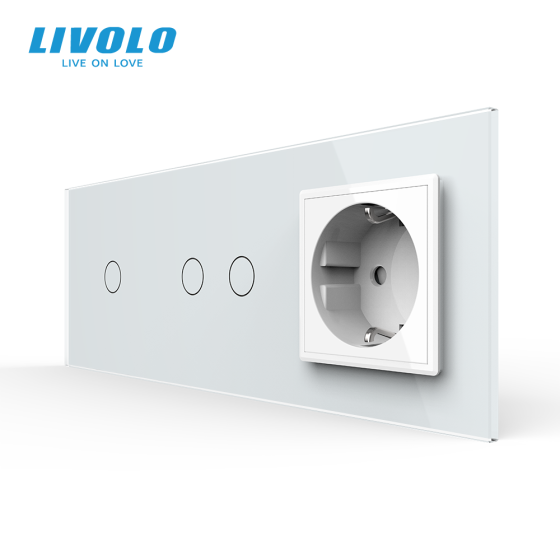 LIVOLO Сенсорний прохідний/перехресний вимикач 3 сенсора (1-2) 1 розетка LIVOLO білий матове ск Коломыя