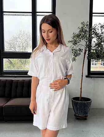 Легкий жіночий базовий комбінезон льон Білий, 46 Одеса