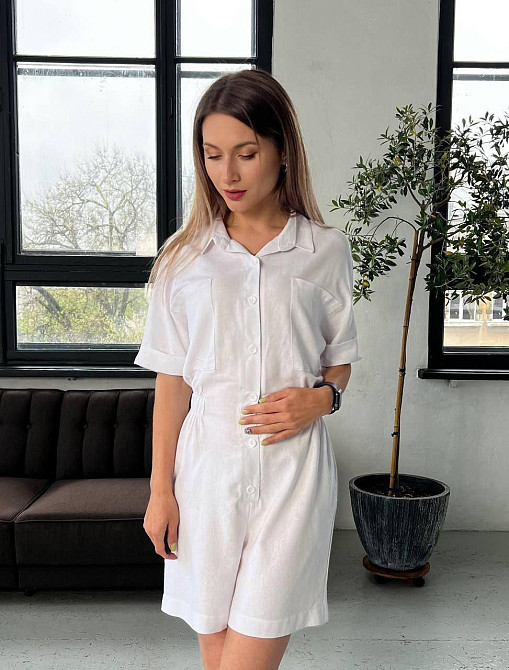 Легкий жіночий базовий комбінезон льон Білий, 46 Одеса - фото 2