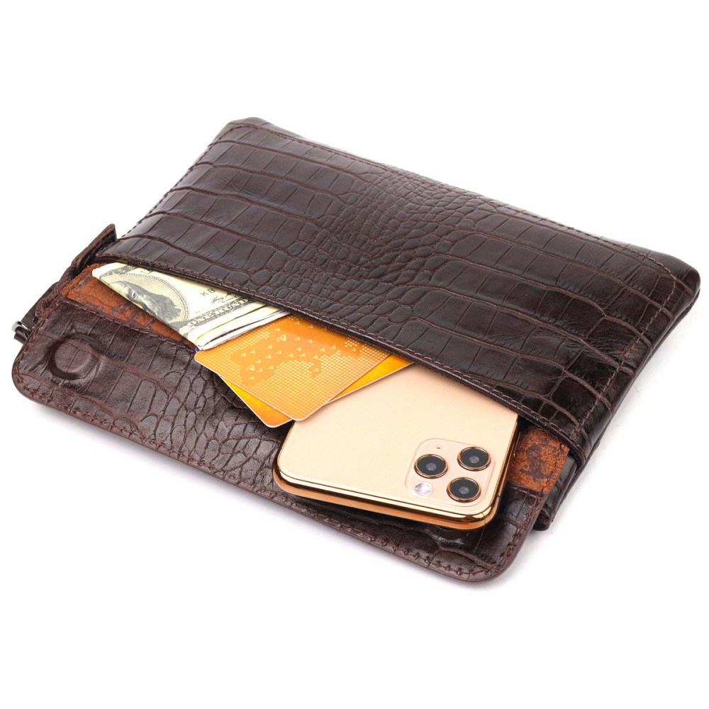 Елегантний клатч для чоловіків із натуральної фактурної шкіри CANPELLINI 21547 Коричневий Київ - фото 4