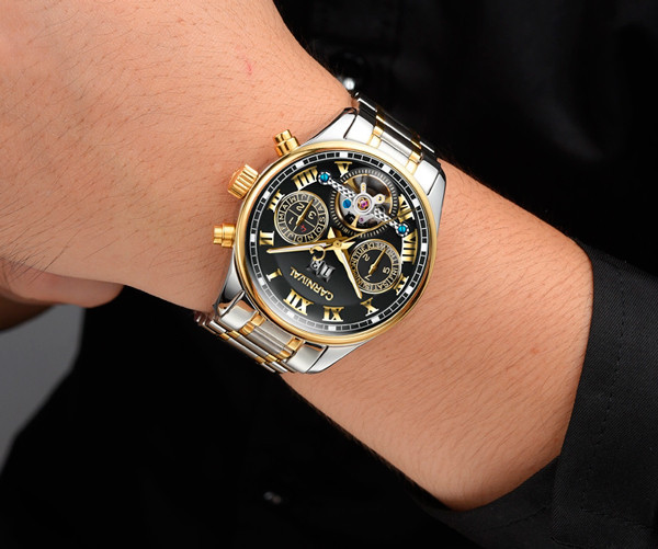 Годинник чоловічий механічний Carnival Sapppfire Silver Leather Deluxe (2 ремінці) Київ - фото 7