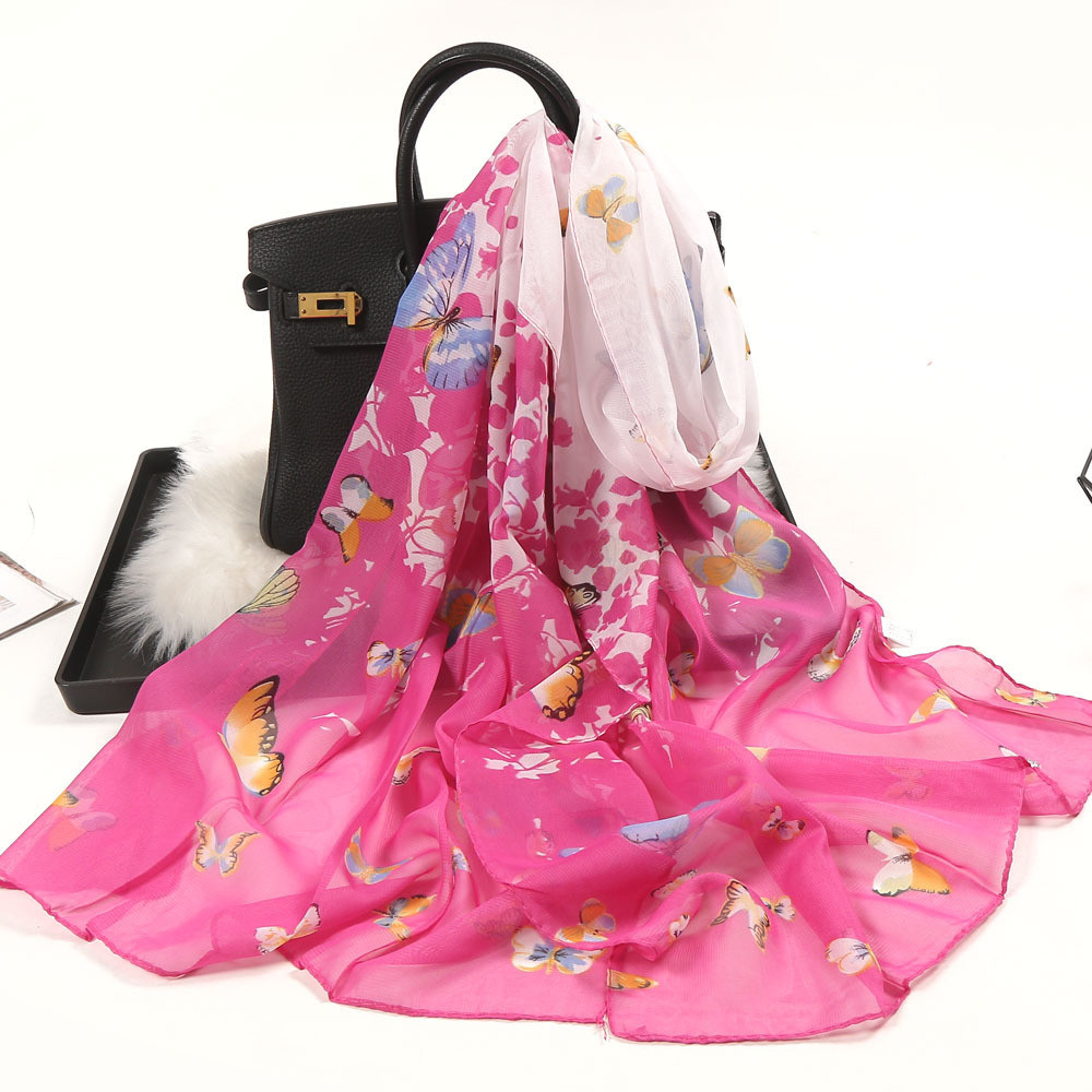 Шарф с бабочками женский шифоновый 145 на 48 см розово-белый Киев - изображение 4