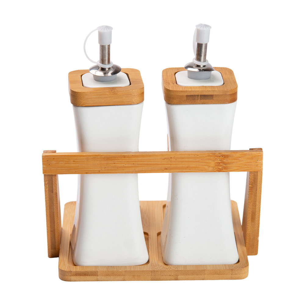 Yiwu Набір для спецій порцелянаовий 4 предмети на бамбуковій підставці HP-1221 Коломия - фото 4