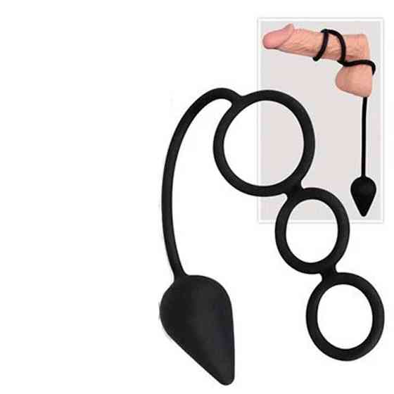 Анальная пробка с кольцами на пенис - Черный Винница