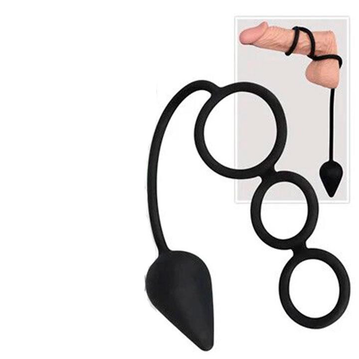 Анальная пробка с кольцами на пенис - Черный Винница - изображение 2