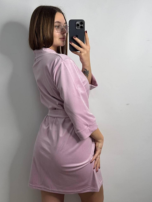 Халат жіночий велюровий під пояс Пудра M Харків - фото 2