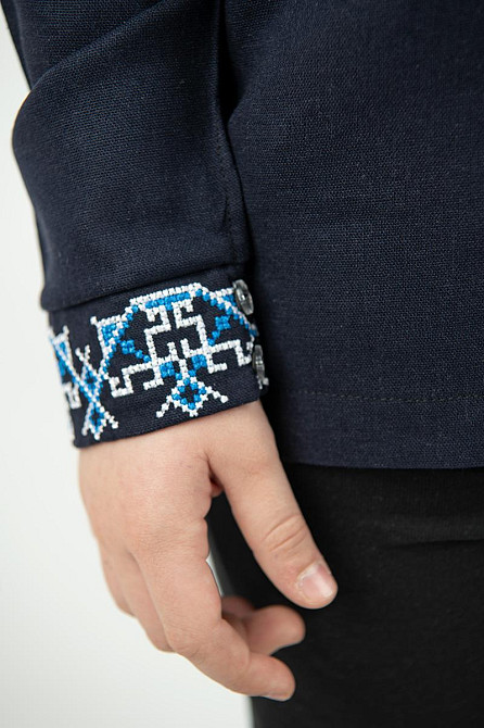 Вишиванка для хлопчиків, лляна, темно-синя, топ Київ - фото 2