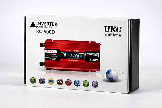 Автомобільний інвертор KC-500D 500W 12V із LCD дисплеєм, перетворювач 12V–220V із захистом Одеса