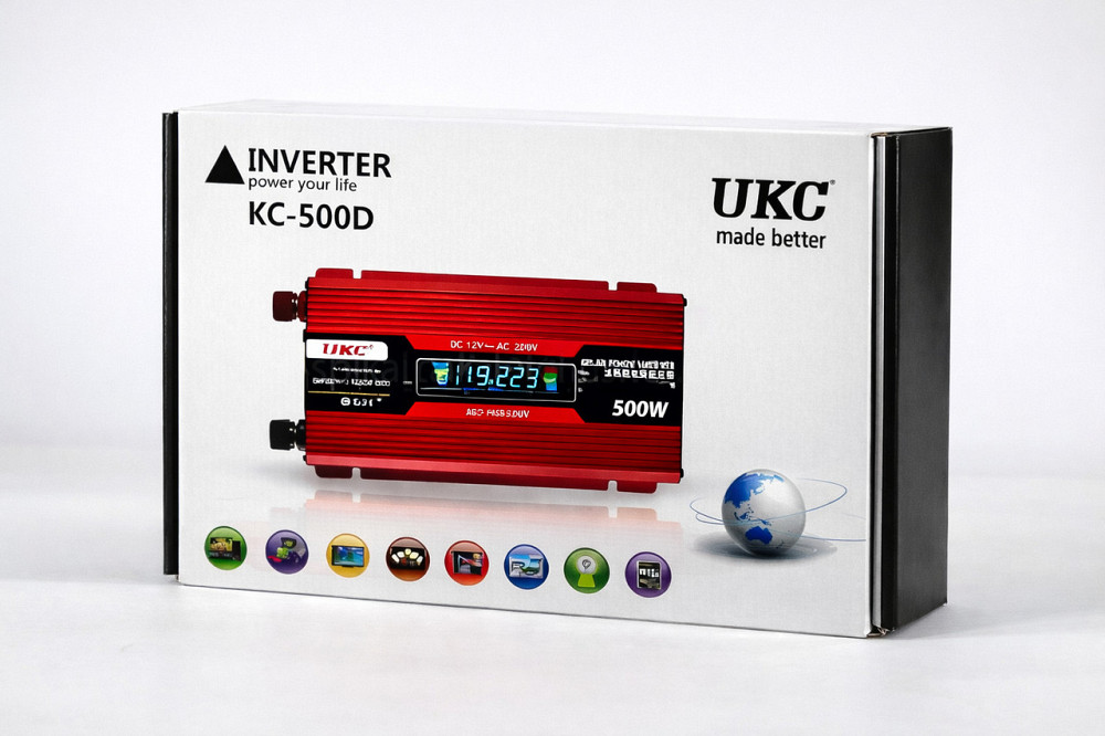 Автомобільний інвертор KC-500D 500W 12V із LCD дисплеєм, перетворювач 12V–220V із захистом Одеса - фото 1