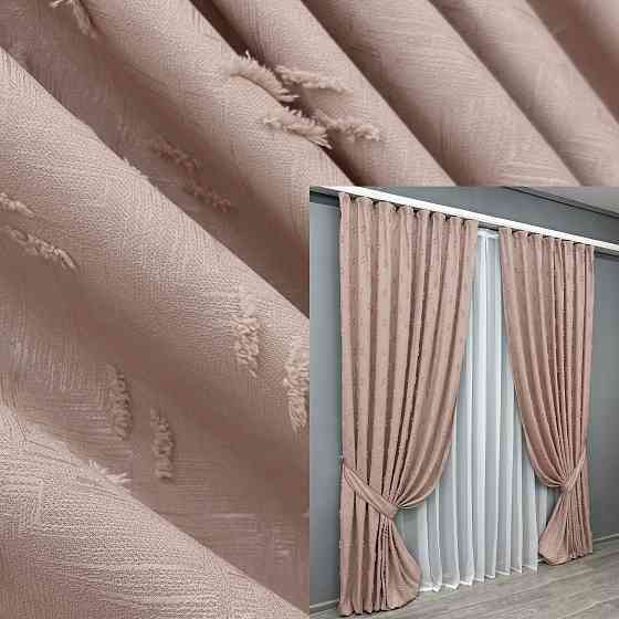 Комплект штор VR-Textil Льон Букле № 1880ш Пудровий 130х305 см 2 шт (39-977) Київ