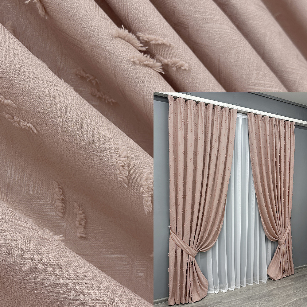 Комплект штор VR-Textil Лен Букле № 1880ш Пудровый 130х305 см 2 шт (39-977) Киев - изображение 1
