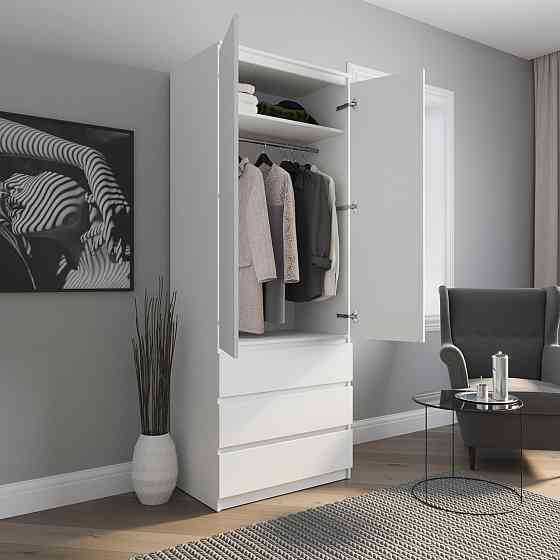 Шкаф для одежды VAYS R-9 Антрацит-Белые планки, 3 ящика, штанга, без ручек, ЛДСП, 80×50×211 см – для спальни, гостиной, прихожей Львов