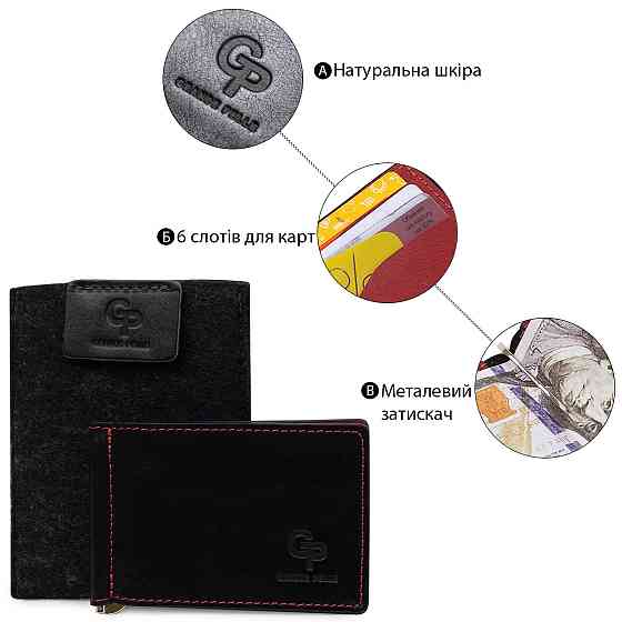 Шкіряний стильний затиск для грошей унісекс GRANDE PELLE 11541 Чорний Київ