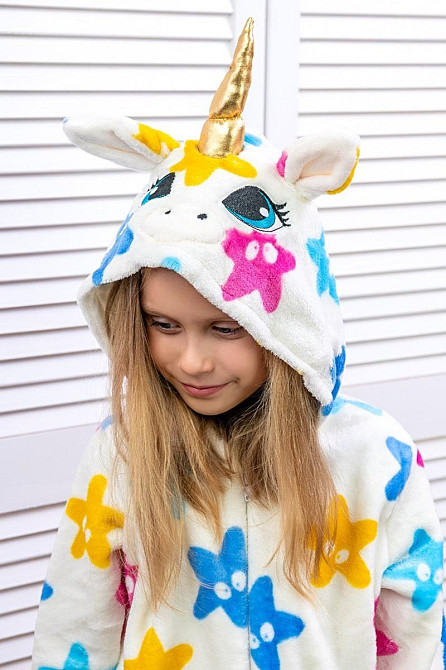 Дитяча піжама кігурумі Єдиноріг дитячий і підлітковий, зірка, молочний топ Київ - фото 2