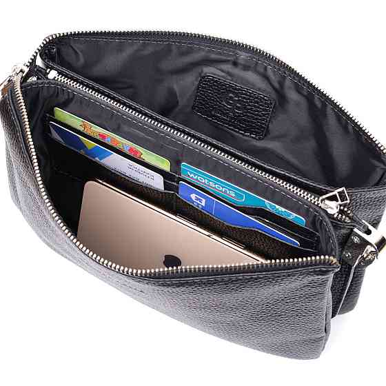 Зручний жіночий клатч із натуральної зернистої шкіри GRANDE PELLE 11697 Чорний Київ