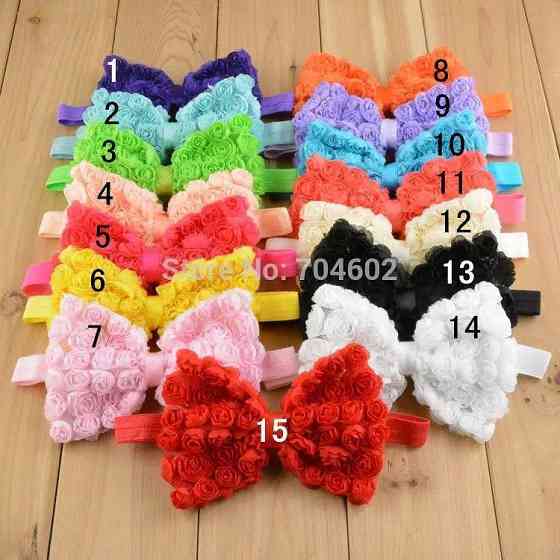 Детский светло-голубой бантик-повязка - бант около 10см,окружность 36-50см Киев