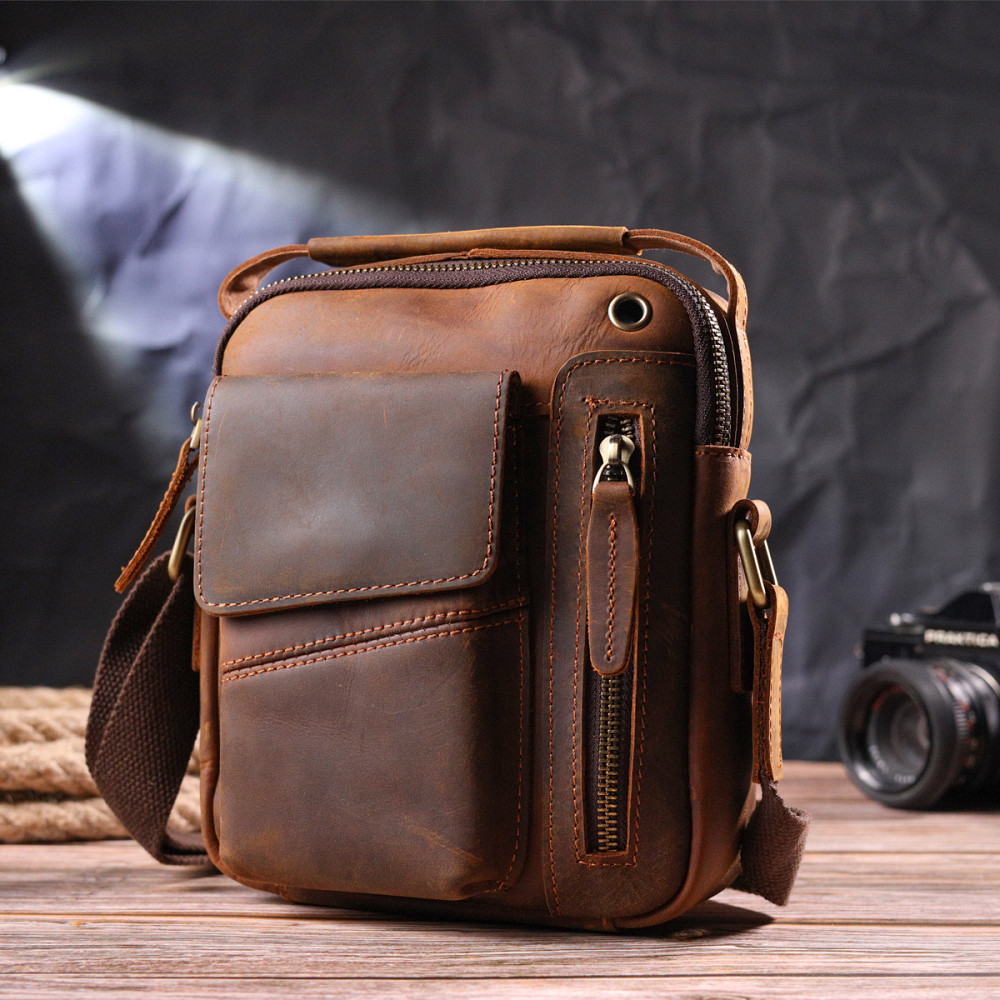 Вінтажна чоловіча сумка з натуральної шкіри 21293 Vintage Коричнева Київ - фото 9