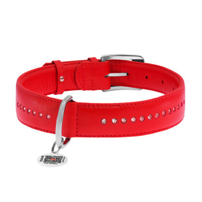 Ошейник для животных WAUDOG Glamour с QR-паспортом, двойной Ш 20 мм Д 30-39 см красный (38763) Винница - изображение 2
