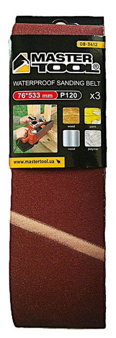 MASTERTOOL Стрічка шліфувальна MASTERTOOL зерно 120 76×533 мм 3 шт 08-3412 Коломия - фото 1
