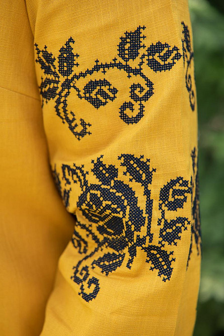 Вышиванка женская, льняная, горчичная, топ Киев - изображение 2