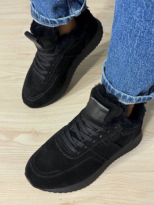 Кросівки жіночі Hengji U-1 натуральна замша утеплені хутром чорні, 38, 24 см Київ - фото 3