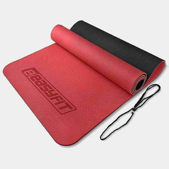 Килимок для йоги та фітнесу EasyFit TPE+TC 6мм двошаровий червоний-чорний Коломыя