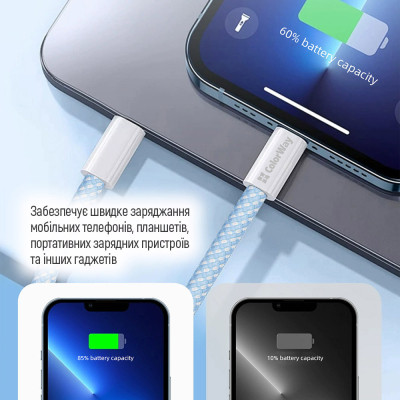 Дата кабель USB-C to USB-C 1.0m 60W 3.0А blue ColorWay (CW-CBPDCC061-BL) Вінниця - фото 4