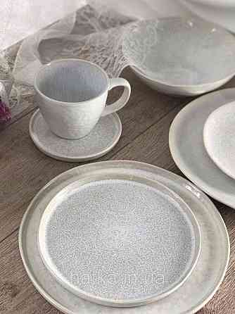 Тарілка Olens "Вайт-стоун" 27х1,5 см коло з бортиком кераміка біла із сірими домішками для дому та ресторану Київ