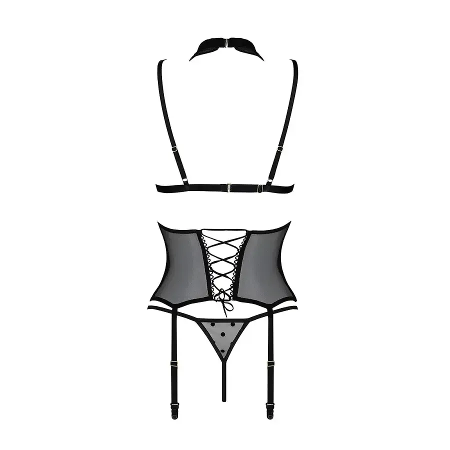 Корсет з відкритими грудьми Passion DOMINICA CORSET XXL/XXXL black, пажі для панчіх, стрінги Львов - изображение 4