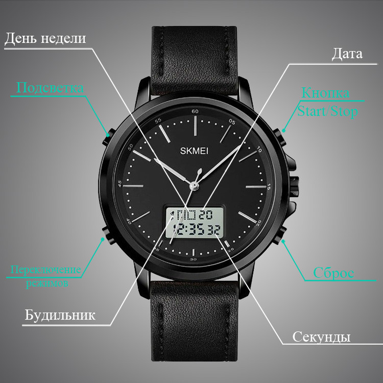 Мужские спортивные наручные часы Skmei 1652 (Черные с белым) Киев - изображение 10